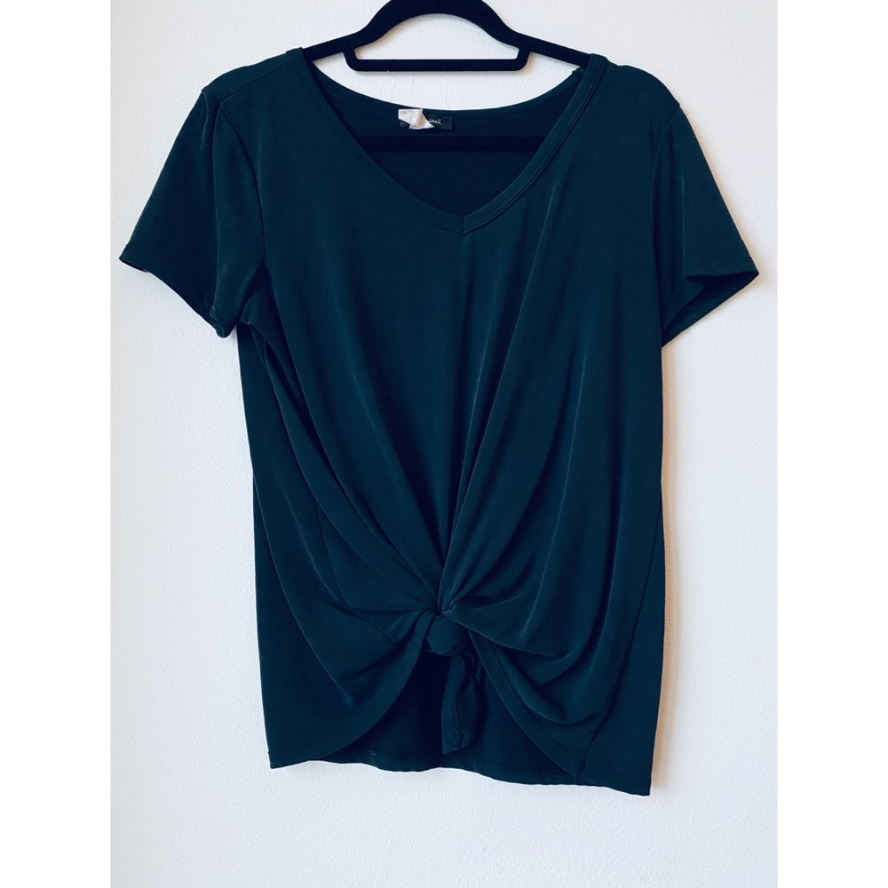 Black washed tie front tee